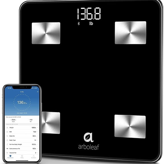 Arboleaf Smart Scale with Sensors for Body Weight & Composition, Bluetooth Enabled, 400lbs, Black