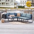thumbnail image 2 of 5-Piece Mid-Century Acacia Wood Outdoor Sectional Set in Blue, 2 of 2