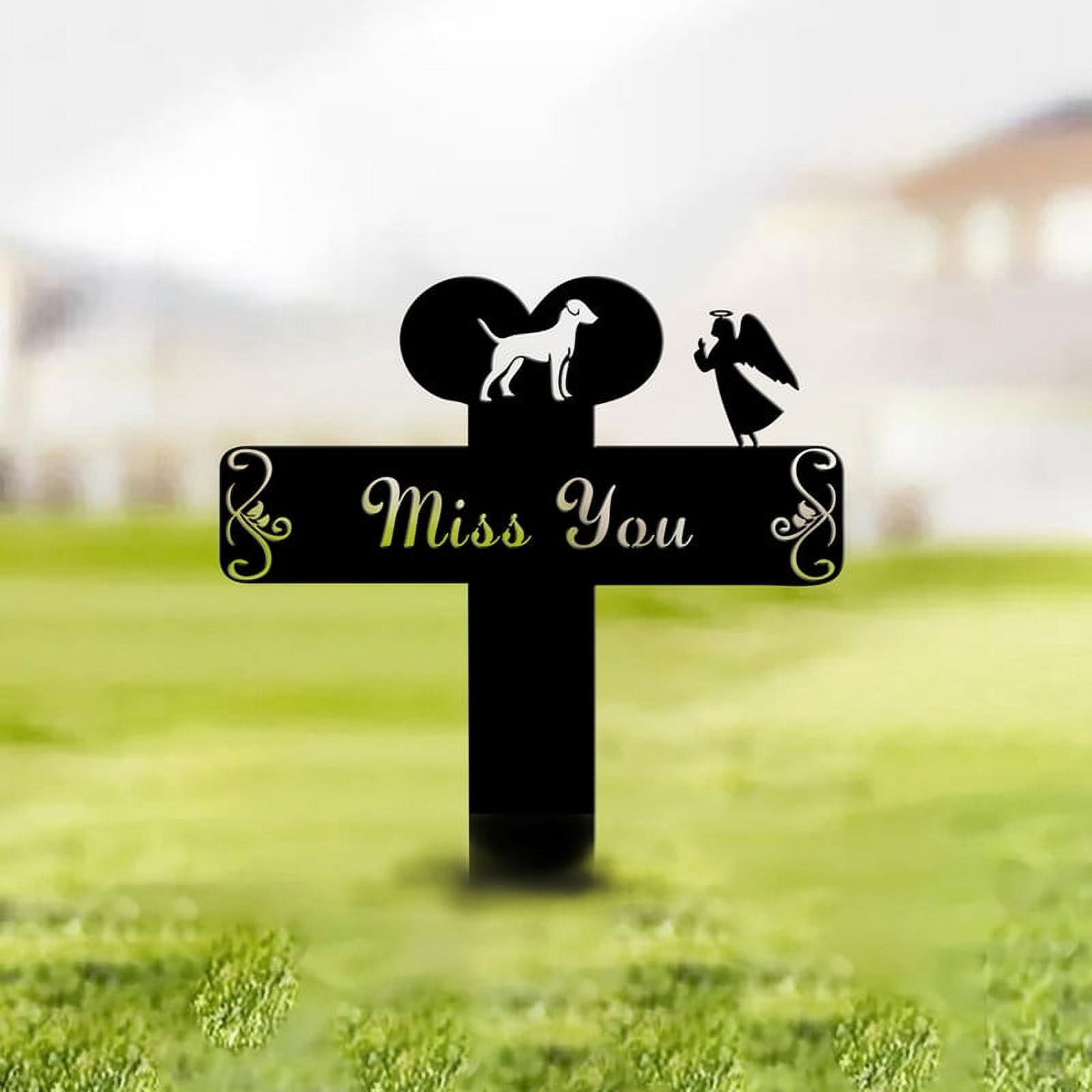 Stainless Steel Lovely Dog Metal Artwork Stylish Heart Cut Out Metal Art,Cute Metal Pet Garden Statues Lawn Outdoor Decor, Memorial Gift for Lover Dog