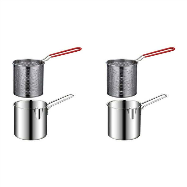 2X Olla para Freír Olla con Cesta Freidora de Acero Inoxidable para Freír Pescado, Camarones, Pollo y Patatas Fritas