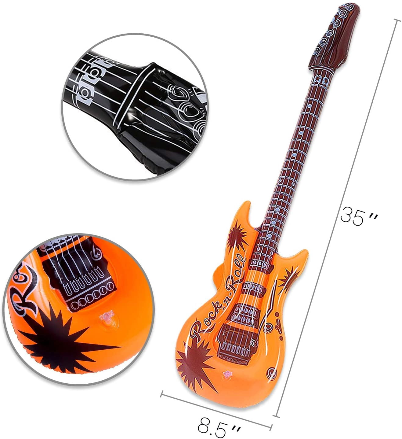 Novelty Place 12Pcs Inflatable Guitar - 35In Blow Up Electric Guitars Assorted Colors, Waterproof Inflatable Rock Star Guitar for 80s 90s Musical Concert Themed Party Favor
