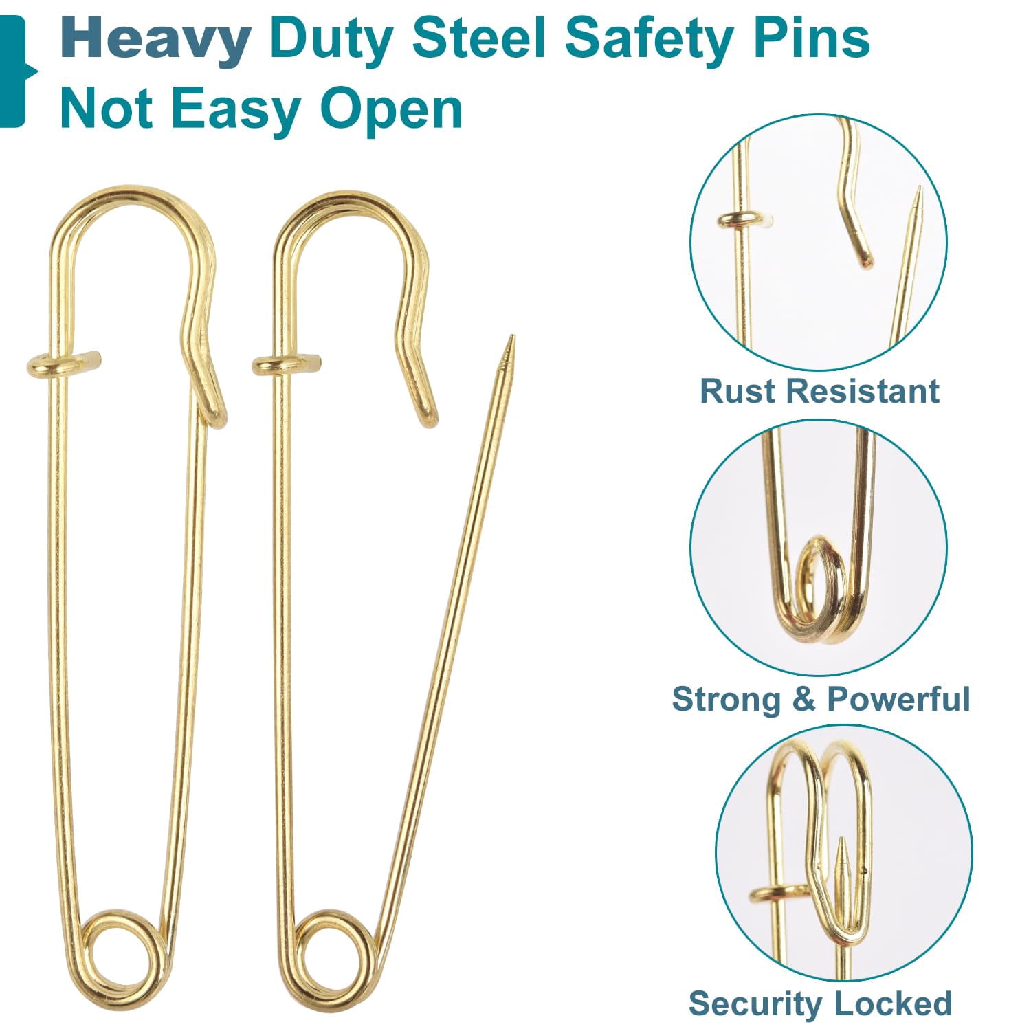 Solennerer Safety Pins Extra Large Heavy Duty - 20PCS 4Inch Blanket Pins, Strong & Sturdy Bulk Pins for Blankets, Skirts, Crafts, Kilts - Gold