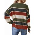 thumbnail image 4 of Striped Knit Sweater for Women Fall Winter Casual Trendy Crewneck Pullover Color Block Sweaters Y2k Tops Dark Green S, 4 of 9