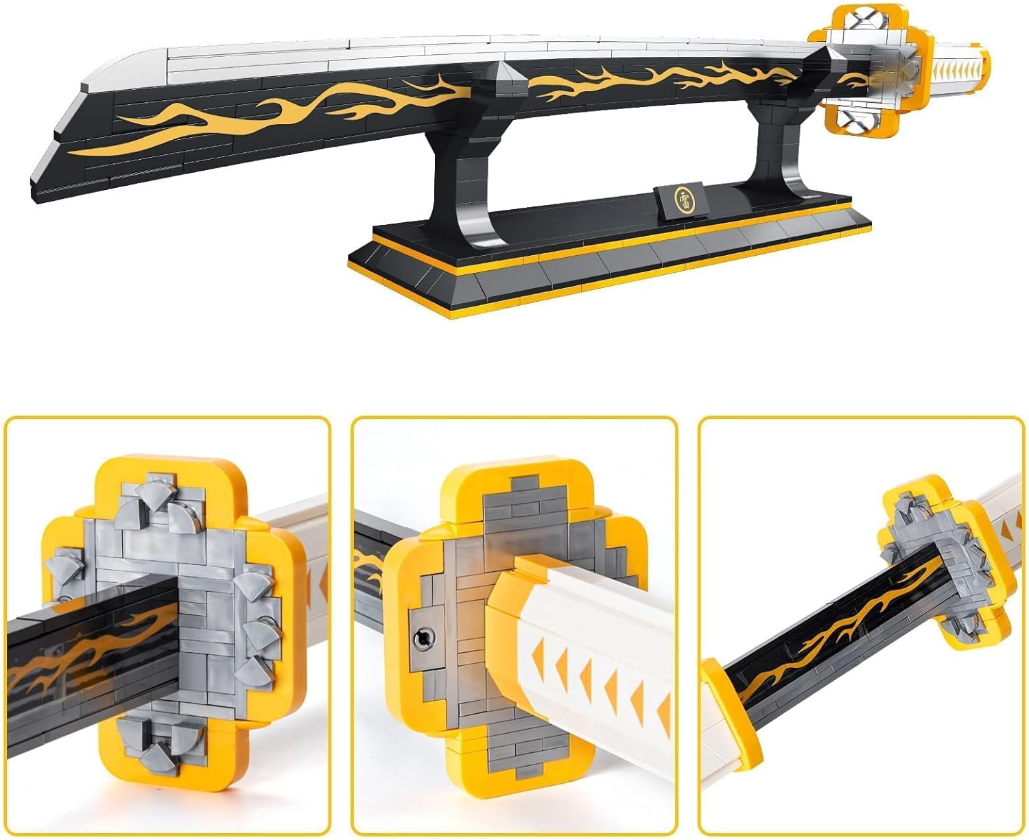 Zenitsu Demon Swords Building Set,39in Demon Sword Building Block with Scabbard and Stand Model Kits Toy,Creative Samurai Sword Gifts for Adults and Kids Boys 8-14 (956 PCS)