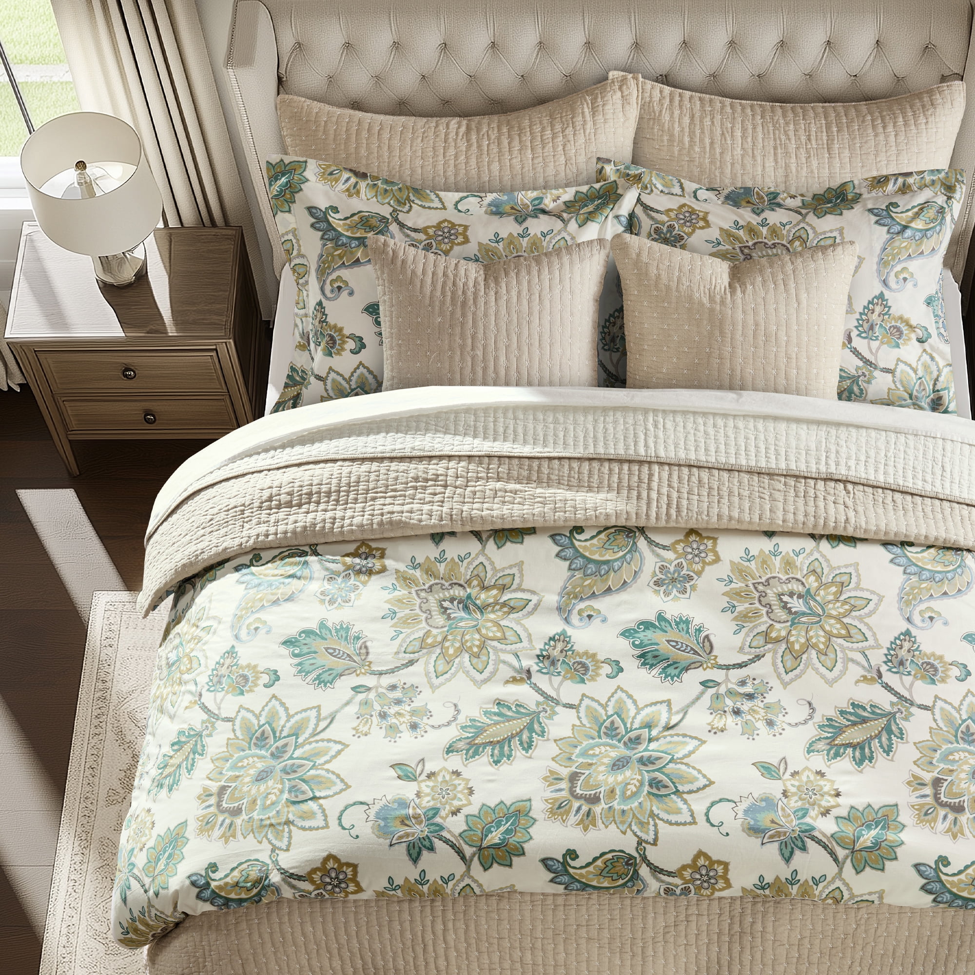 Levtex Home - Cross Stitch Quilt Set - 100% Cotton - King Quilt (106x92in.) + 2 King Shams (36x20in.) - Taupe