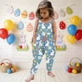 thumbnail image 2 of Girls Kids Bunny Floral Print Sleeveless Spaghetti Strap Harem Jumpsuit Easter Soft Romper Blue,Size 1 T, 2 of 7