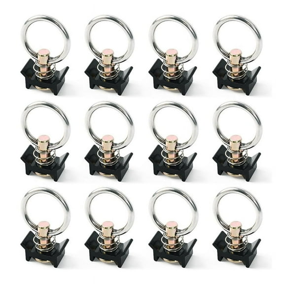 12 Pack L Track Tie Down O Ring L Track Accessories Black L Track Single Stud Fitting with Round Ring, 4000LBS Capacity