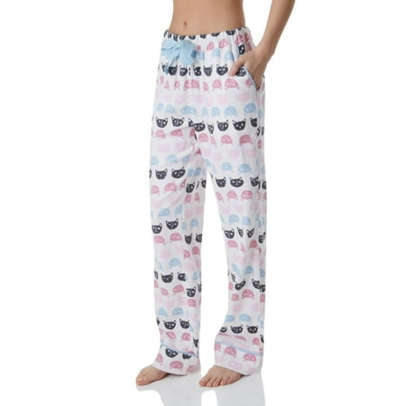 Polka Dot Pj Pants - Women's Munki Munki M01997 Flannel Cat Polka Dot PJ Pants