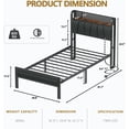 thumbnail image 2 of Twin Size Bed Frame with LED Light and Charging Station, Grey Upholstered Storage Headboard with Shelf, Metal Platform Bed with Heavy Duty Slats, No Box Spring Needed, Noise Free, 2 of 18