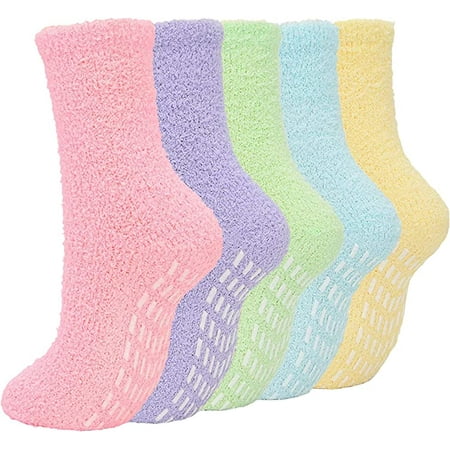 

Tisoloow Fuzzy Socks for Women Warm Soft Fluffy Socks Winter Thick Cozy Plush Slipper Socks Sleep Non Slip Grip Socks 5 Pack B One Size