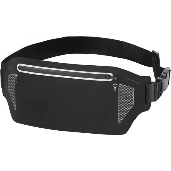 Bontime Ultra Slim Reflective Running Belt, Fits iPhone, Keys & Money, Adjustable Fanny Pack, Black