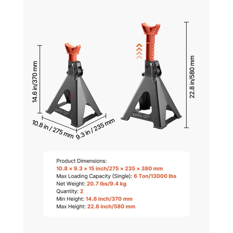 KFFKFF 6-Ton Heavy Duty Jack Stands, Set of 2, Dual Lock photo 7