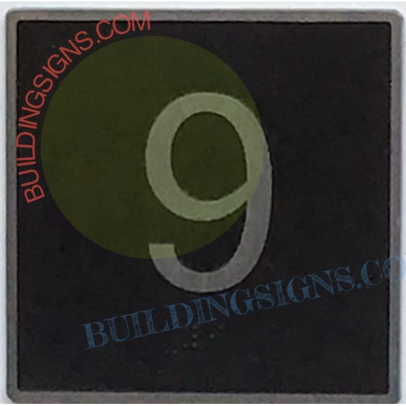 ELEVATOR FLOOR NUMBER 9 SIGN- ELEVATOR JAMB PLATE FLOOR 9 SIGN (BLACK BACKROUND ,CAST IRON ,4X4 INCH)-THE IRON MAN LINE(ref062022)