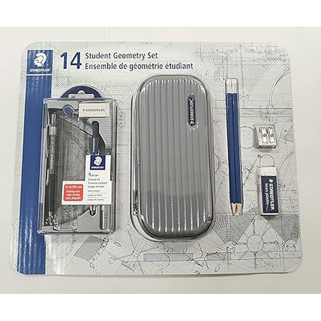 STAEDTLER Student Geometry Set, 14-Piece – Math & Drawing Kit with Compass, Protractor, Ruler & Accessories