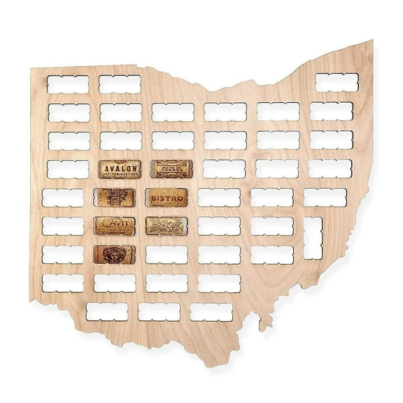 Torched Ohio Wine Cork Map Wall Display Decor 24"x0.5"x18" Tan