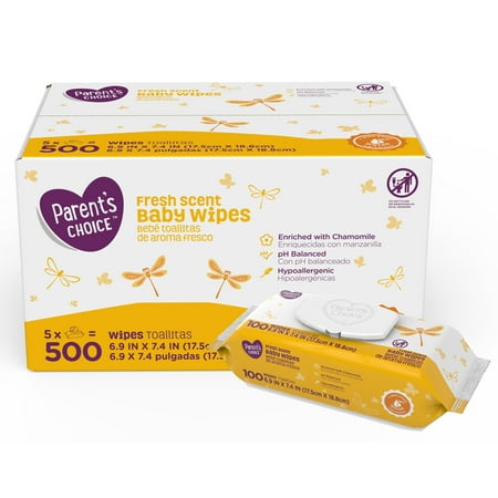 Parent's Choice Fresh Scent Baby Wipes, 5 packs of 100 (500 count)