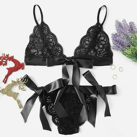 

DENGDENG Lace Bra and Panty Sets for Women Side Tie Bow Lingerie Set