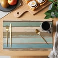thumbnail image 2 of Green Blue Brown Farmhouse Placemats Set of 2, Vintage Wood Washable Wipeable Table Mats for Dining Tables, Indoor Outdoor Kitchen Place Mats for Holiday Party Table Decor, 2 of 9