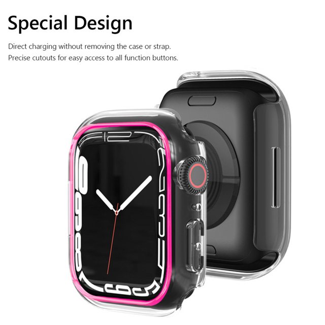 Kuymtek Cubierta de protección de reloj con marco de caja luminosa para iWatch 3 2 1 38 mm (rosa)