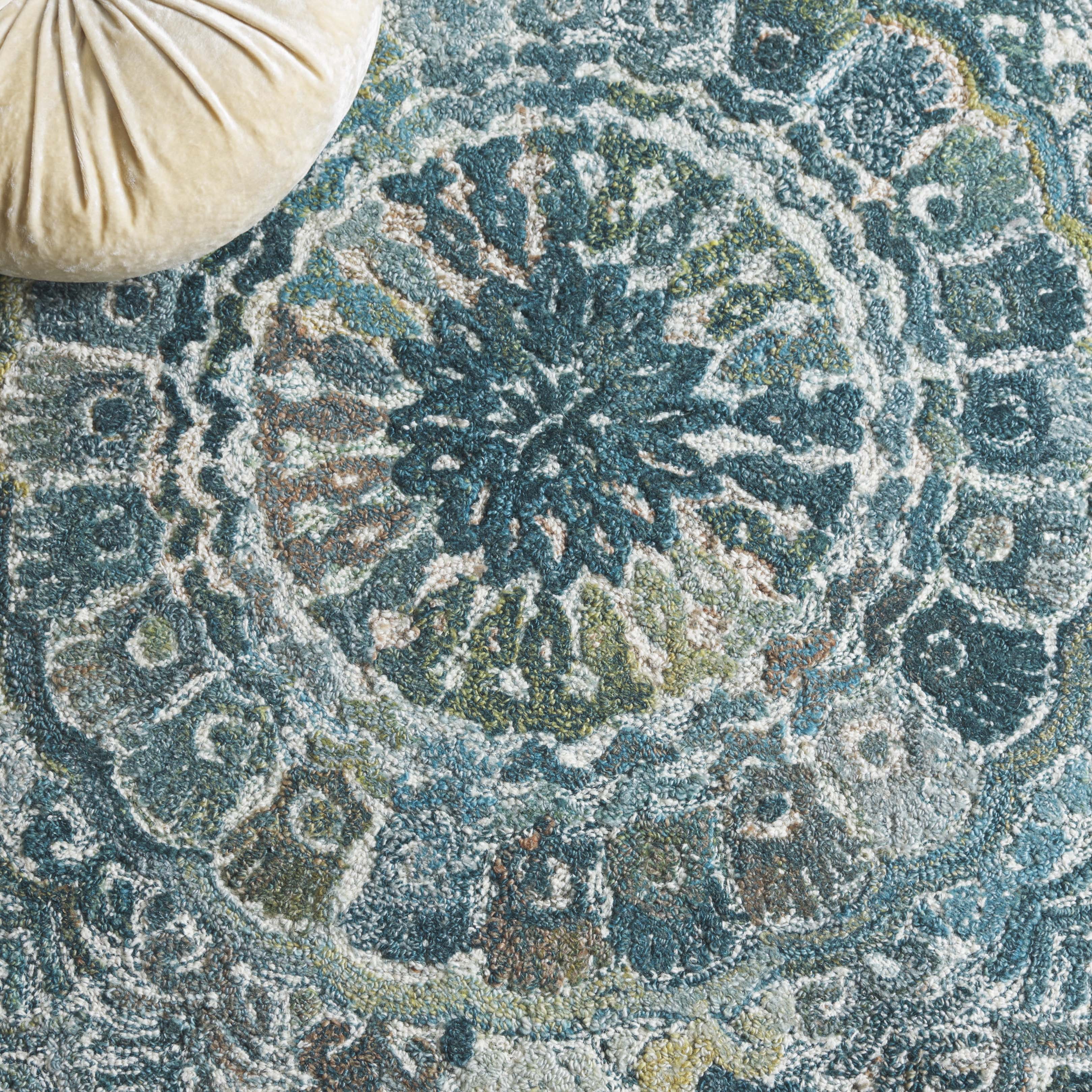 SAFAVIEH Marquee Georgiana Floral Area Rug, Aqua/Green, 6' x 6' Square
