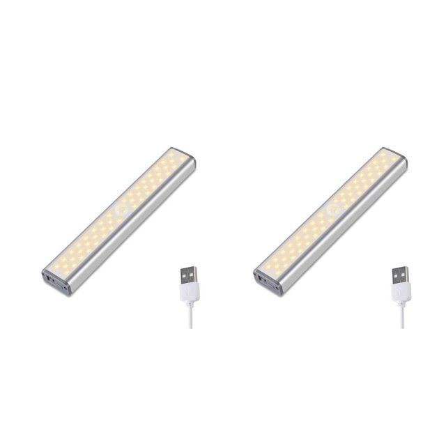 Bewildely Barra de luces debajo del gabinete LED IP54 Sensor de movimiento a prueba de agua Armario Lámpara USB Tubo Cuerpo humano Inducción Pared Luz calida 30LED 2piezas Bewildely CBP187192
