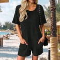 thumbnail image 3 of Pounoo Rompers for Women Short Sleeve Crisscross Back Textured Knit Rompers Retro Casual Style Lightweight Breathable Relaxed-Fit Rompers Gift, 3 of 7