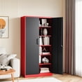 thumbnail image 2 of AUHUP 71" Metal Cabinet with Locking Doors and 5 Adjustable Shelves, Red Black Garage Storage Cabinet for Warehouse, Basement, Home Office, Tool File Storage Utility Cabinets, 2 of 8
