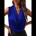 thumbnail image 1 of Blusa Elegante de Satén Cruzada con Cuello en V y Sin Mangas para Mujer Azul XL, 1 of 8