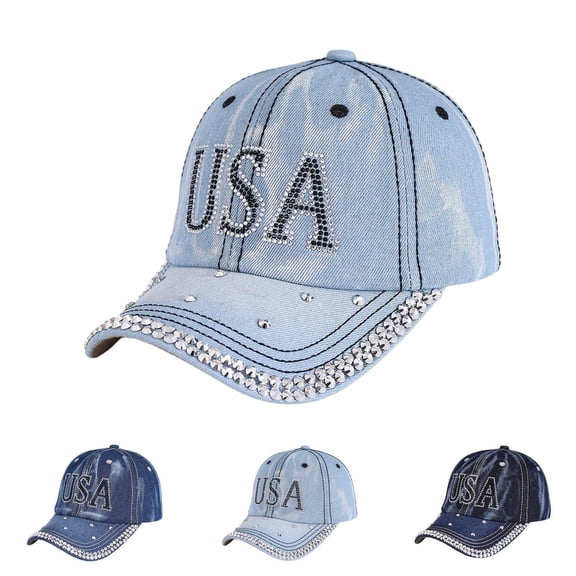 AirLoni Baseball Cap For Men Women Washed Denim Embroideried Sequins Decor Adjustable Breathable Airy UV Protection Sports Hat Trucker Hats Dad Hats For Outdoor Sports Sky Blue,One Size