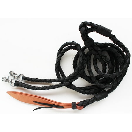- Horse Western Black Oiled Leather Hand Braided Rommel Reins Popper 6659VR