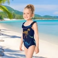 thumbnail image 5 of Girls Ruffle One Piece Swimsuit, Stretchy Fabric for Beach & Pool Activities Vividly Colored Dinosaur Bones, 5 of 8