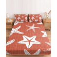 thumbnail image 2 of Twin Sze Fitted Sheet Set - Coastal Starfish 2 Piece Bedding Sets 16" Deep Pocket Fitted Sheet with 1 Pillowcase, Terracotta Red Nautical Vintage Marine Life Brushed Microfiber Hotel Bed Sheets, 2 of 9
