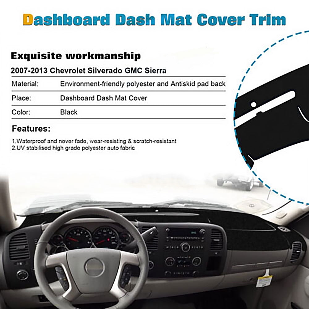 For for 2007-2013 Chevy Silverado GMC Sierra 1500 Dashboard Cover Pad Dash Mat with Two Glove Box