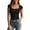 Black, variant on Womens Fairy Grunge Shirts Square Neck Short Sleeve Lace Patchwork Crop Top Vintage Clothes