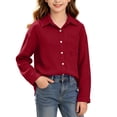 thumbnail image 3 of Lutiedan Button Down Shirts for Girls Classic Long Sleeve Collared Shirt Casual Solid Color Texture Cardigan Size 3-14,Wine, 3 of 8