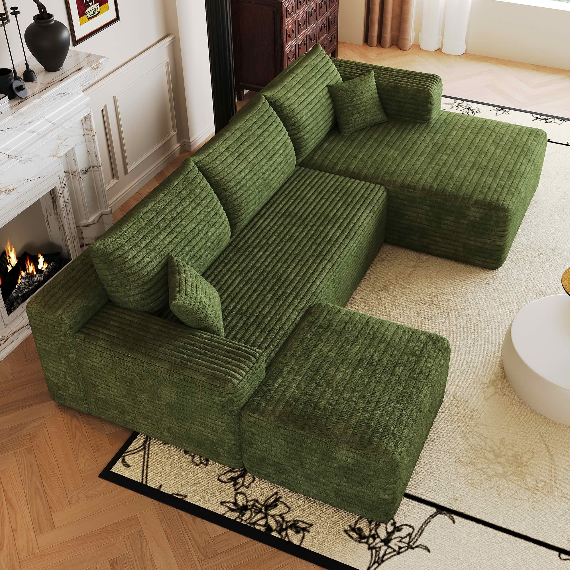 MAYEERTY 103 Inch Cloud L Shaped Sectional Sofa, Plush Corduroy Deep Seat Corner Couch, No Assembly Modern Minimalist Sofa for Living Room Apartment