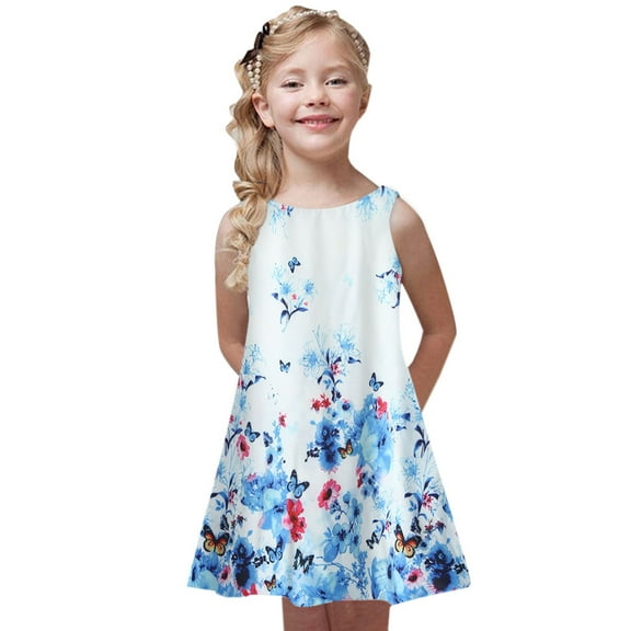 ATOGUTA Girls Dress Sleeveless Tank Dress Luau Dress Light blue, Size 4T-8