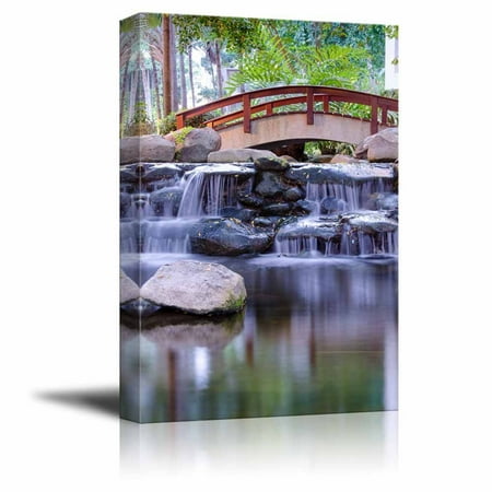 Canvas Prints Wall Art - Mini Waterfall in the Gaden | Modern Wall Decor/Home Decor Stretched Gallery Wraps Giclee Print & Wood Framed. Ready to Hang - 18