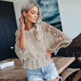 thumbnail image 5 of Women Lace Embroidered Blouse Batwing Short Sleeve Peplum Loose Casual Top Khaki XL, 5 of 7