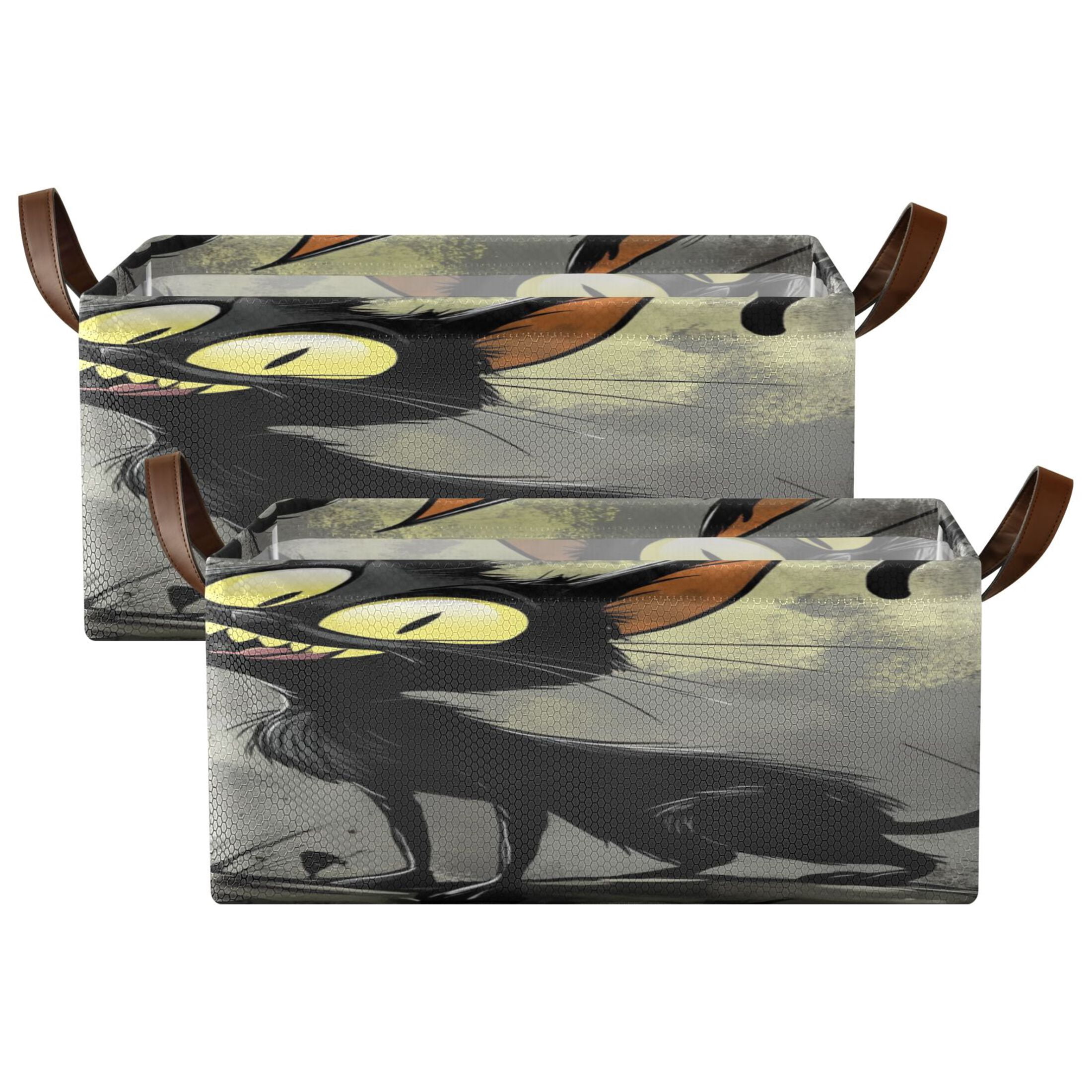 Funny Black Cat Storage Basket Soccer Plaid Fabric Hoard Box Oversized Collapsible Closet Organizer with Metal Iron Frame 16.9×11.4×7.7in