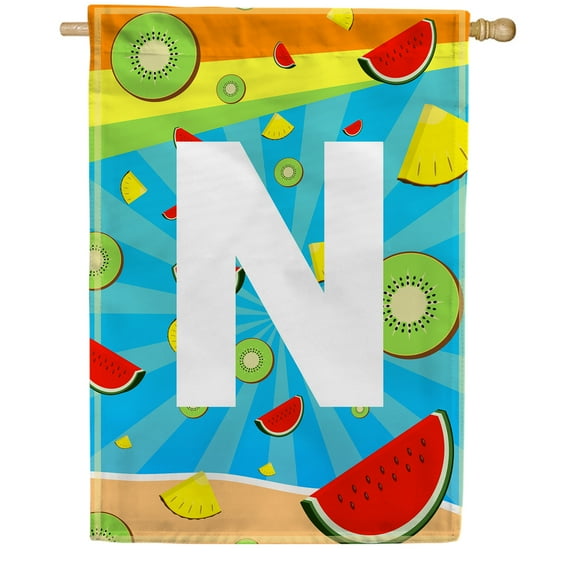 America Forever Summer Watermelon Monogram House Flag Letter N 28 x 40 inches Fruit Kiwi Pineapple Double Sided Vertical Outdoor Yard Lawn Decorative Fun Refreshing Summertime House Flag