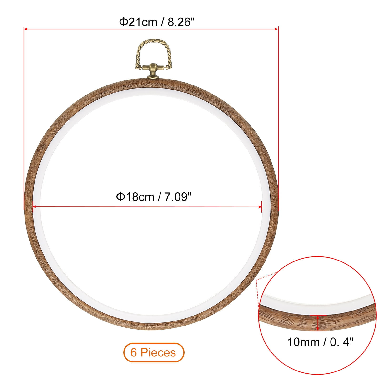 7inch Embroidery Hoop, 6pcs Cross Stitch Hoop Rubber Imitated Wood Circle Frame Ring for Embroidery Art Craft Sewing Ornaments Hanging Decoration