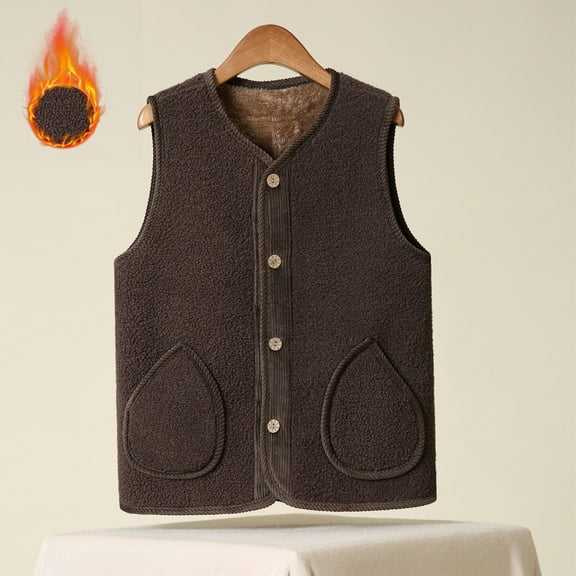 Womens Plus Size Fleece Vest Sleeveless Lightweight Soft Sherpa Buttons Front Gilet Casual Fall Winter Warm Comfy Jacket with Pockets