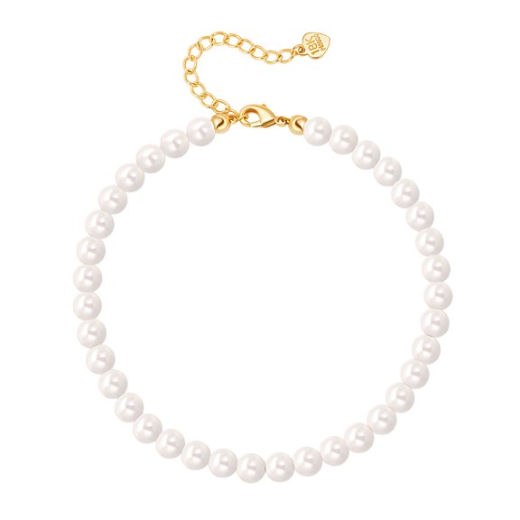 Imitation Pearl Beaded Anklets Elegant White Shell Pearl Beads Ankle Bracelets for Women Adjustable 18K Gold Plated Foot Jewelry Bridesmaids Gift