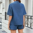 thumbnail image 6 of Summer Denim Set for Women 2 Piece Casual Short Sleeve Boxy Shirt Tops and Shorts Pants Lounge Sets Outfits Dark Blue M, 6 of 7