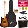 Rise by Sawtooth Left Hand 3/4 Size Beginner's Electric Guitar with Gig Bag, Accessories and Free Music Lessons, Sunburst