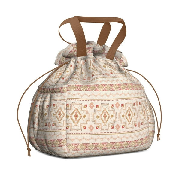 Boho Bohemia Geometric Line Art Drawstring Lunch Bag Women - Drawstring Lunch Bag Insulated for Work Office - Stain-Resistant Large Lunchbags for Women with Multi-Pockets
