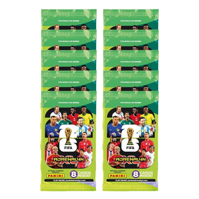 2026 Panini Adrenalyn XL FIFA World Cup Soccer TRADING CARDS - 10-Pack Set (80 Cards)