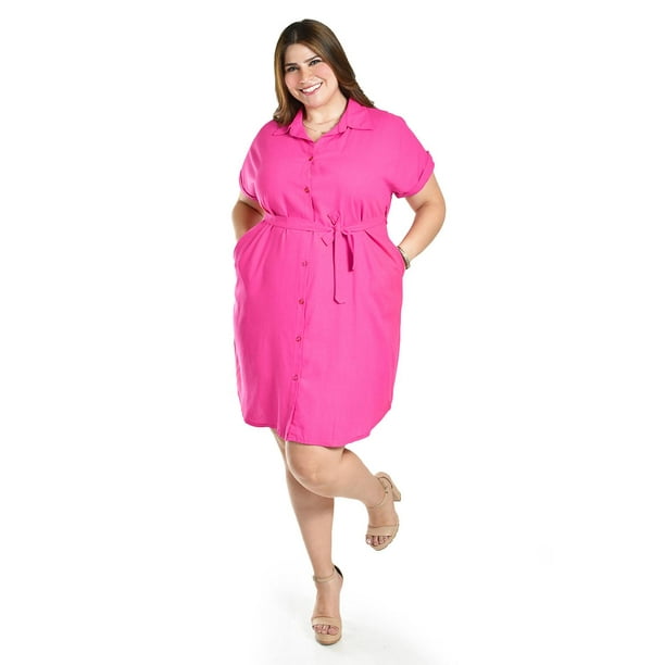 Vestido camisero de lino Roman Fashion /Tallas Extras, 2336 (Fiusha) fucsia 42