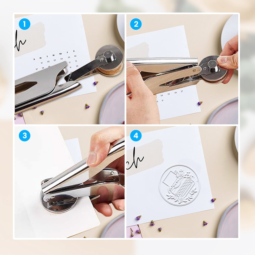 Stainless Steel Seal Embosser Hand-Held Embossing Stamp for Books Envelopes Napkins Golden Typewriter 42mm